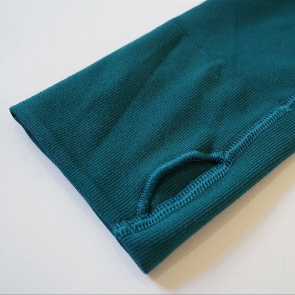 Athleta Twist Half Zip Seamless Teal Top S - Picture 7 of 8